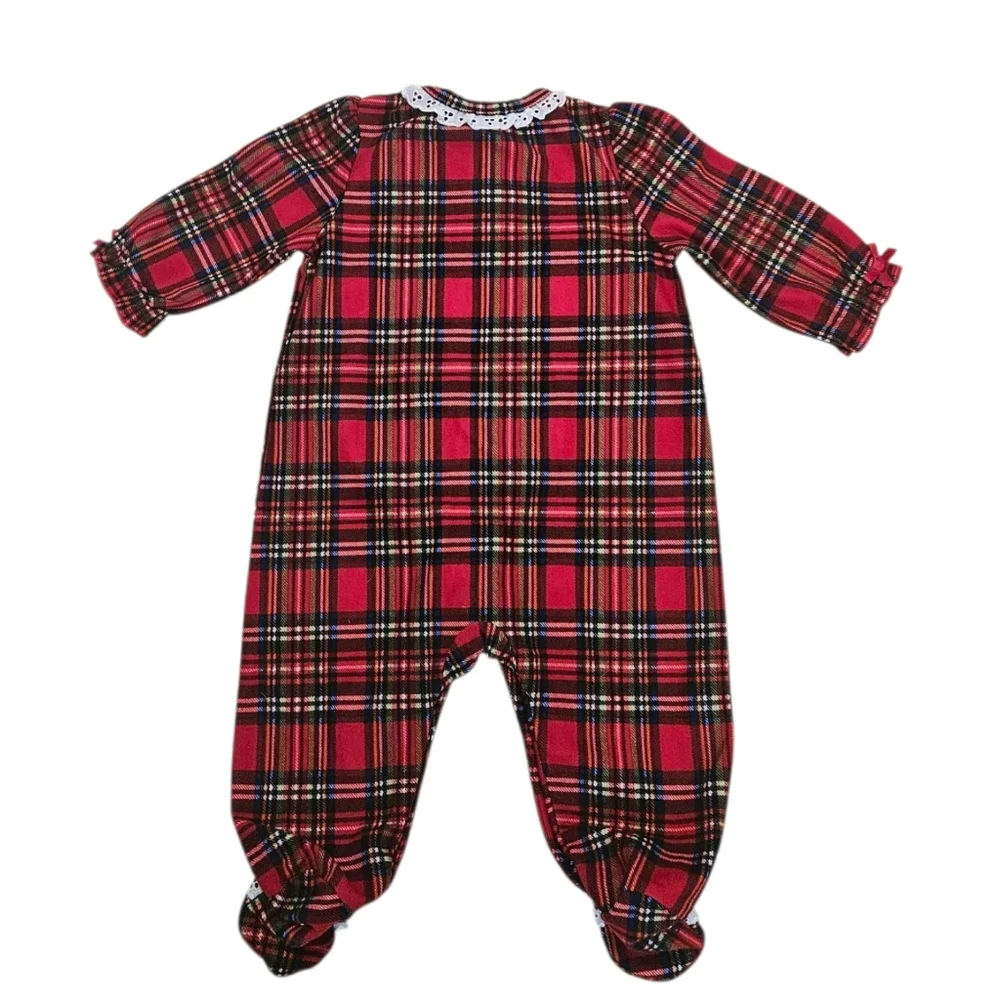 Little Me Plaid Ruffle Footie NEW Size 6 Mo Christmas Holiday Snap Closure